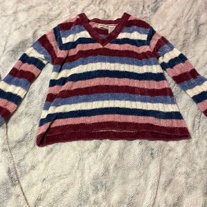 Pink, white, purple, blue sweater v-neck / worn one for about an hour